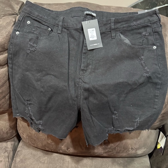 Fashion Nova Black Jean Shorts Distressed Design - Picture 1 of 5